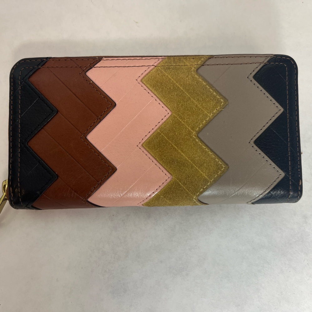 Fossil Leather Chevron Patchwork Zip-Around Wallet
